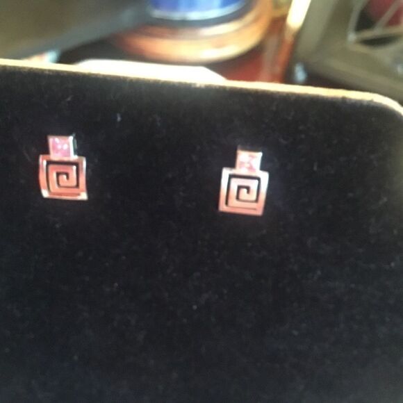 Sterling Silver Greek Key Earrings - Picture 2 of 9